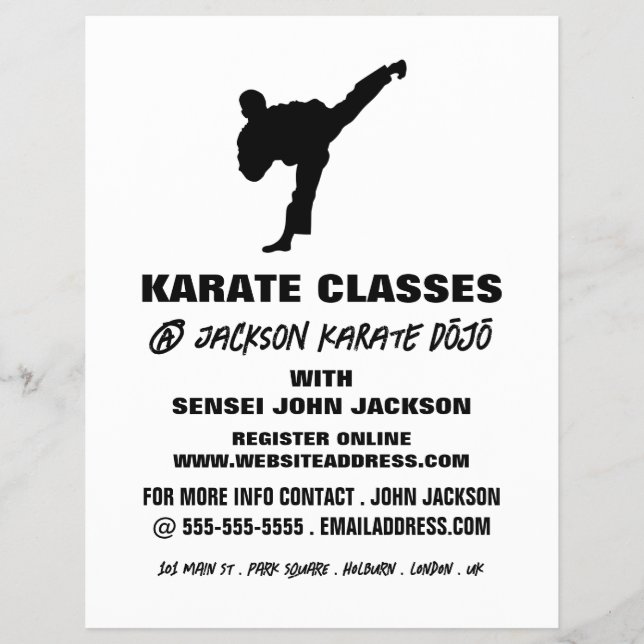 Flyer Karate Silhouette, Anúncio de classe Karate (Frente)