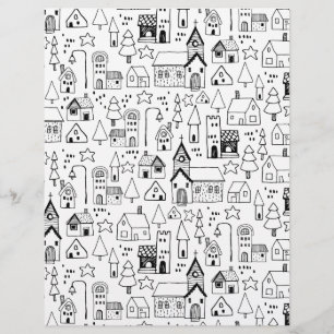 Flyer Kids Xmas Village Whimical Black & White Invite