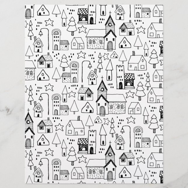 Flyer Kids Xmas Village Whimical Black & White Invite (Frente)