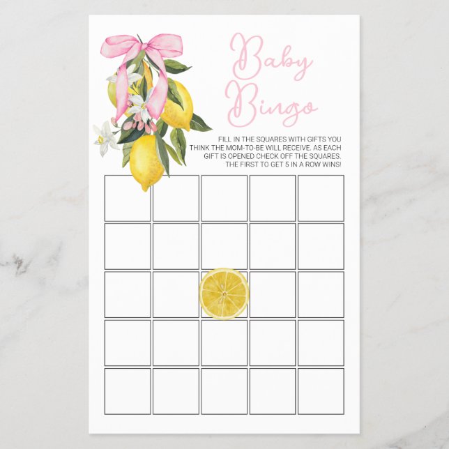 Flyer La Dolce Vita Limão Rosa Arco Bebê Chamada Bingo (Frente)