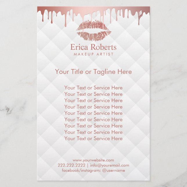 Flyer Lábios Dourados do Artista Rosa do Makeup Salão de (Frente)