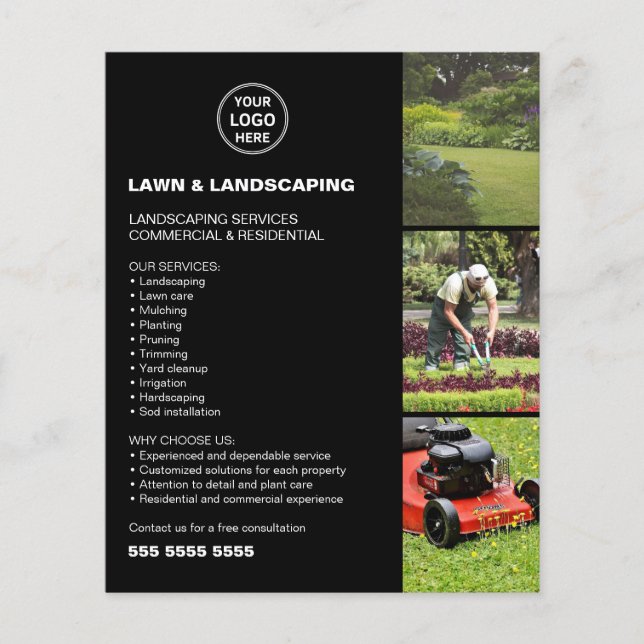 Flyer Landscaping Lawn Care Services Black Business (Frente)