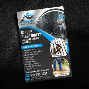 Flyer Lavagem de Alta Pressão Azul Lavagem de Casas