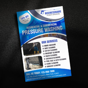 Flyer Lavagem de Alta Pressão Azul para Limpeza de Casas