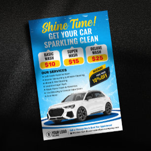 Flyer Lavagem de Carro Azul Detalhes Automotivos Limpeza