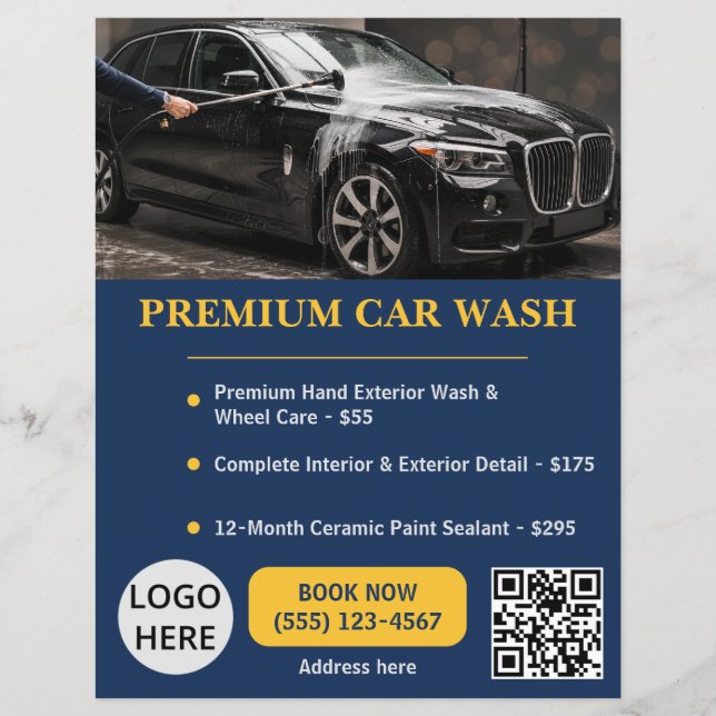 Flyer Lavagem de Carro Premium Navy Gold Auto Serviço El (Frente)