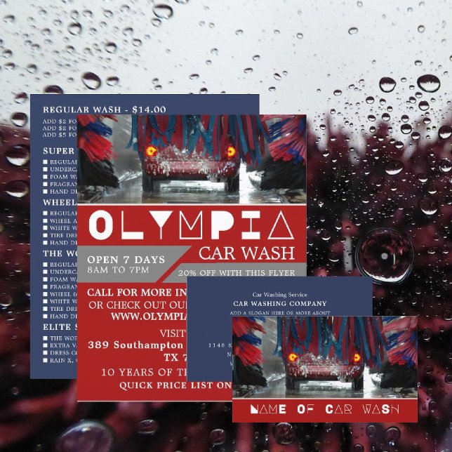Flyer Lavagem de carro vermelho e azul, anúncio de servi (Criador carregado)
