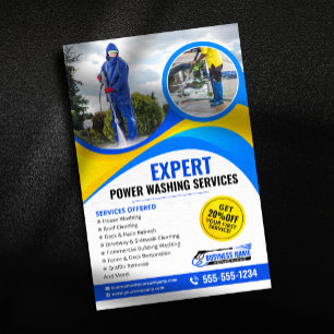 Flyer Lavagem de Casas com Pressão Azul Amarelo Serviços