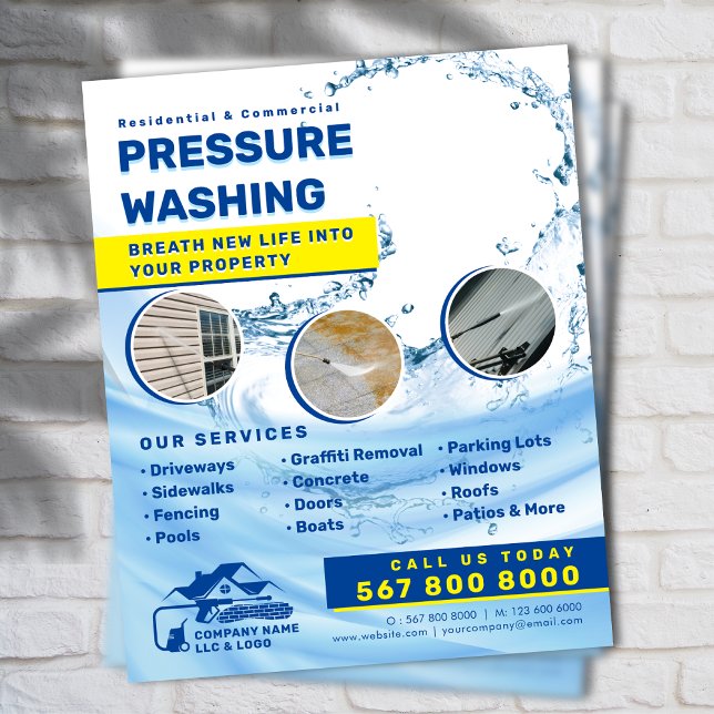 Flyer Lavagem de pressão Lavagem de energia Limpeza de c (Pressure washing Power wash House cleaning Flyer)