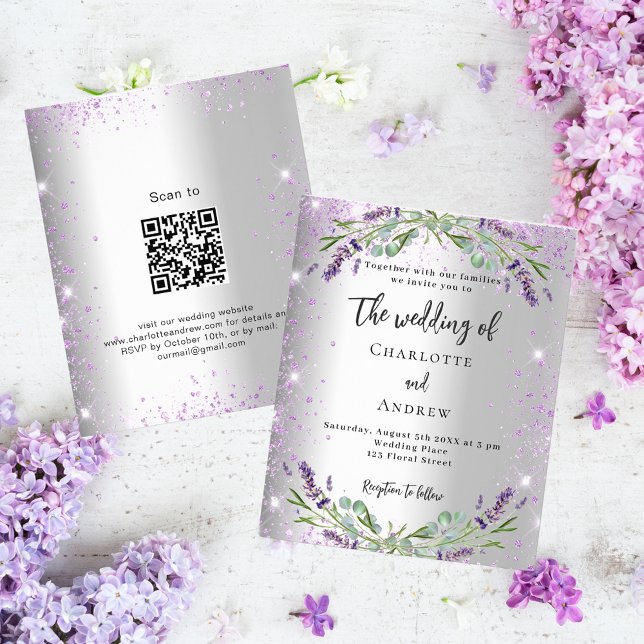 Flyer Lavanda de prata de casamento convite para RSVP de (Criador carregado)