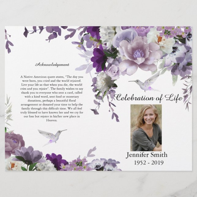 Flyer Lavanda Flores Programa Funeral Hummingbird (Frente)