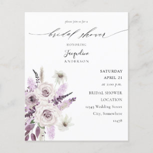 Flyer Lavanda Orçamental Chá de panela Floral Roxo