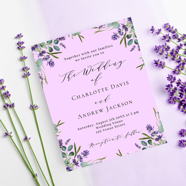 Flyer Lavanda violeta rosa convite para casamento (Criador carregado)