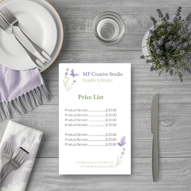 Flyer Lavender Business Branding Price List (Criador carregado)