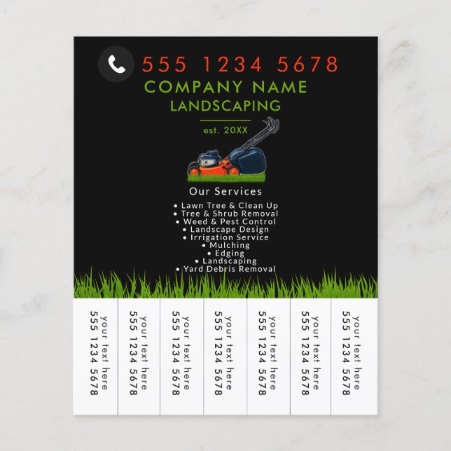 Flyer Lawn Mowing Landscaping Garden Tear Off Strips (Frente)