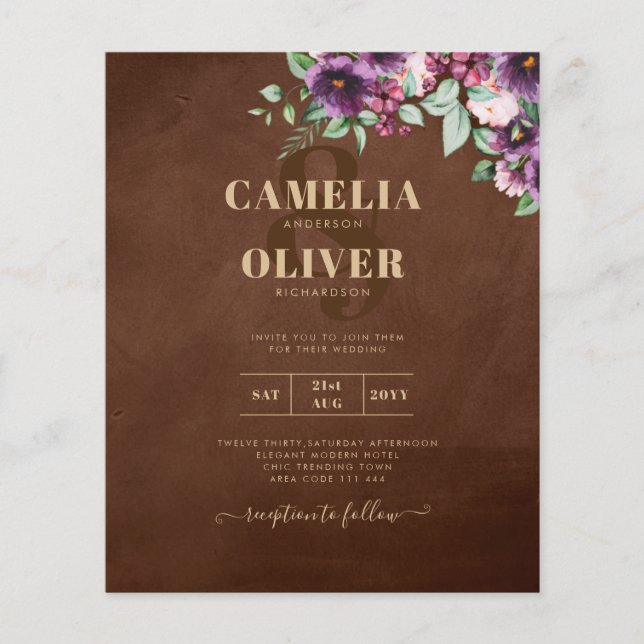 Flyer Leah G Brown Berry Plum Púrpura Casamento outono (Frente)