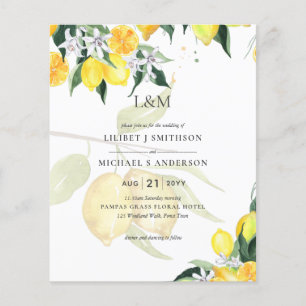 Flyer Leah G Citrus Yellow Lemons Convites de casamento