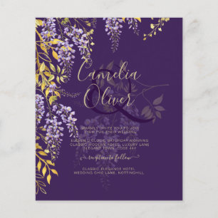 Flyer Leah G Dourado Roxo WISTERIA Convite de casamento 