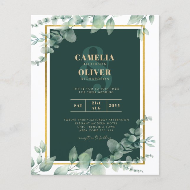 Flyer Leah G Eucalyptus Greenery Dourado WEDDING CÓDIGO  (Frente)