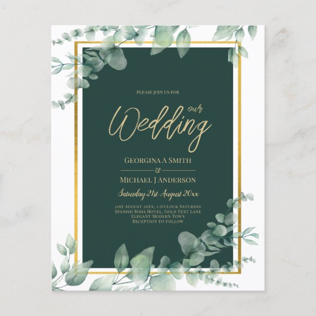 Flyer Leah G Eucalyptus Greenery Dourado WEDDING CÓDIGO  (Frente)