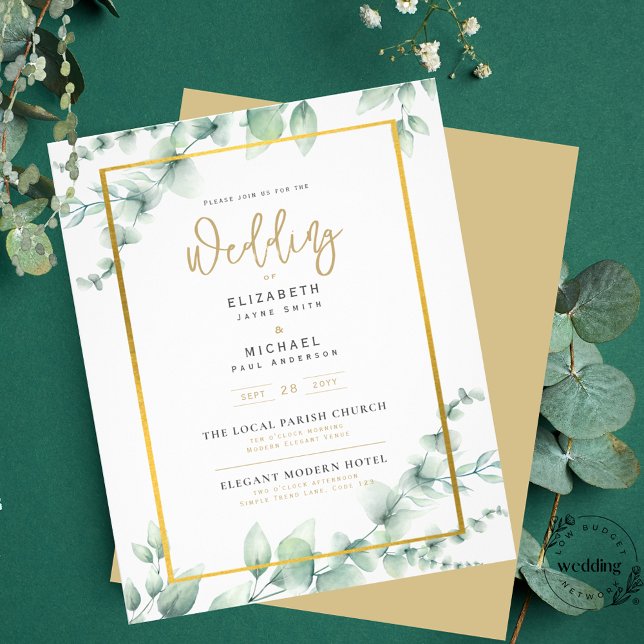 Flyer Leah G Eucalyptus Greenery Dourado WEDDING CÓDIGO  (Criador carregado)