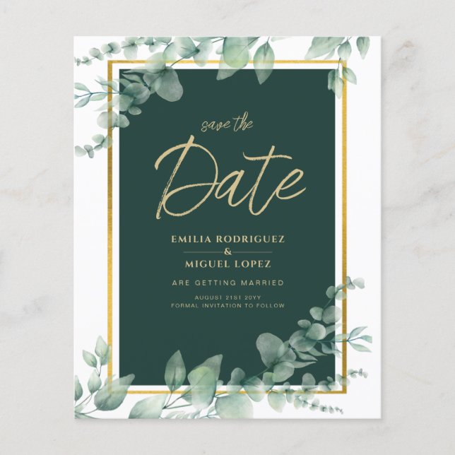 Flyer Leah G Eucalyptus Greenery Dourado WEDDING CÓDIGO  (Frente)