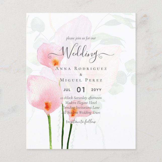 Flyer Leah G Pink Calla Lily Floral Convite de casamento (Frente)