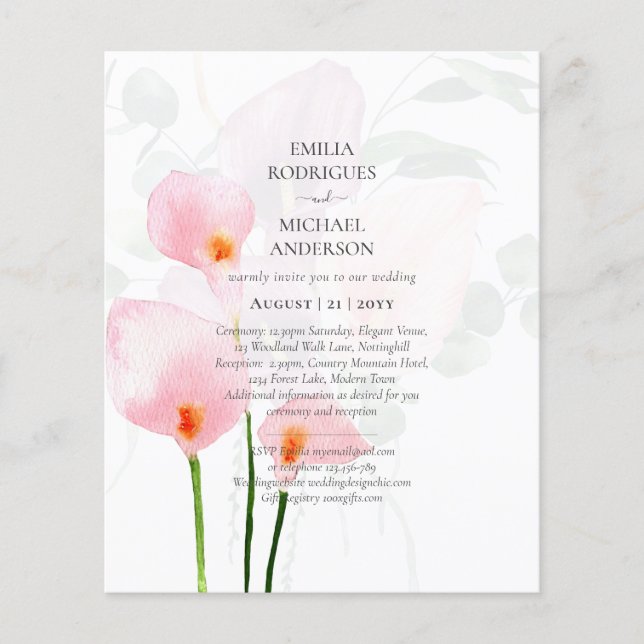 Flyer Leah G Pink Calla Lily Floral Convite de casamento (Frente)