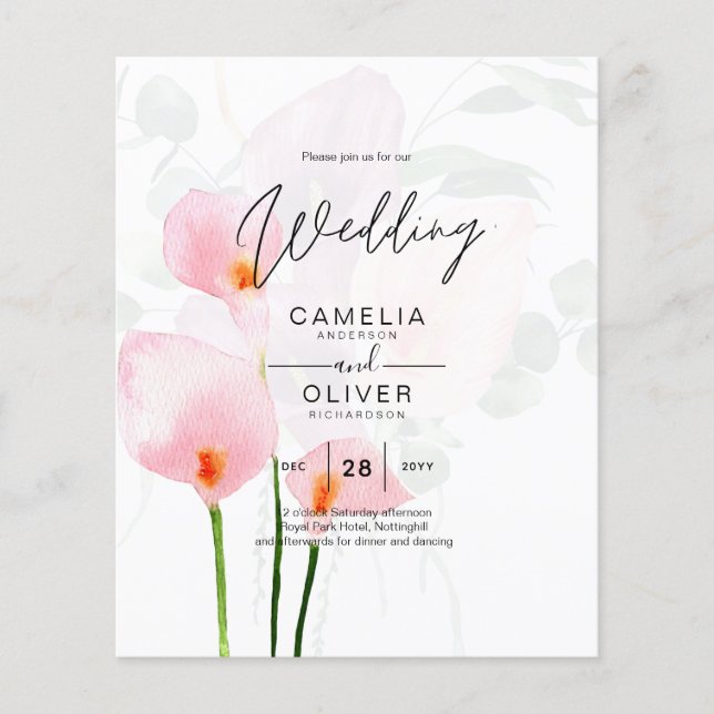 Flyer Leah G Pink Calla Lily Floral Convite de casamento (Frente)