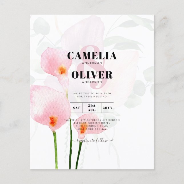 Flyer Leah G Pink Calla Lily Floral Convite de casamento (Frente)