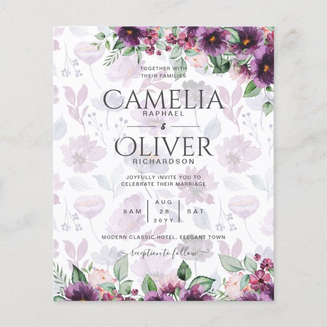Flyer Leah G Plum Purple Berry Floral Casamento Fall Win (Frente)