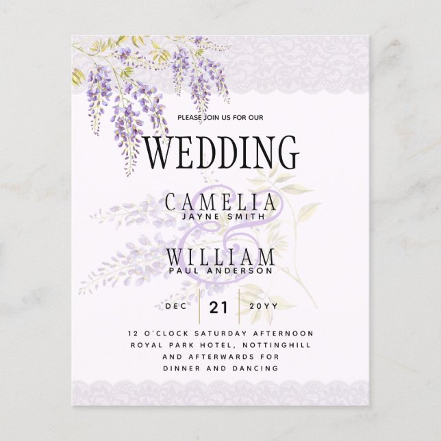 Flyer Leah G Purple WISTERIA Lace Convite de casamento F (Frente)