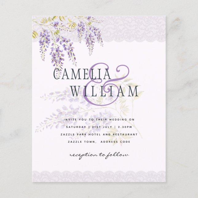 Flyer Leah G Purple WISTERIA Lace Convite de casamento F (Frente)