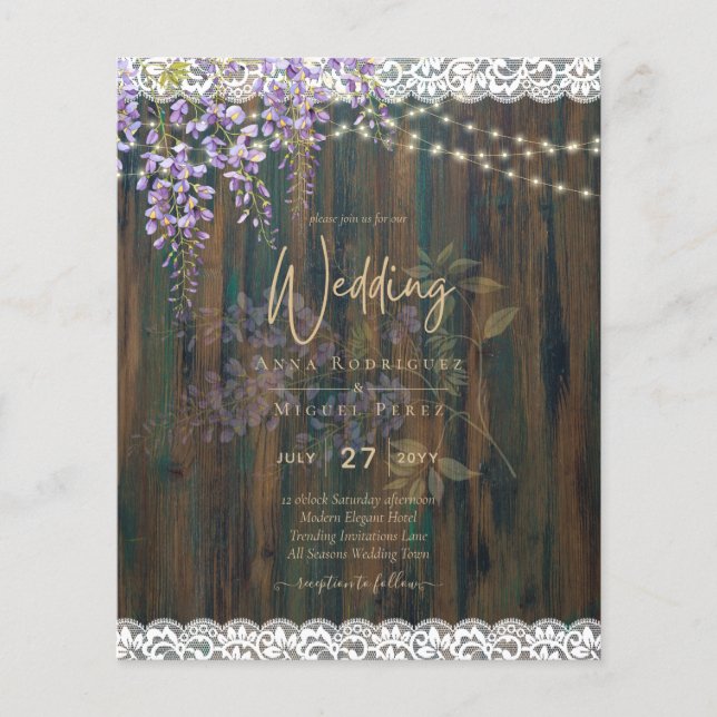 Flyer Leah G Rustic WISTERIA Lace Convite de casamento F (Frente)