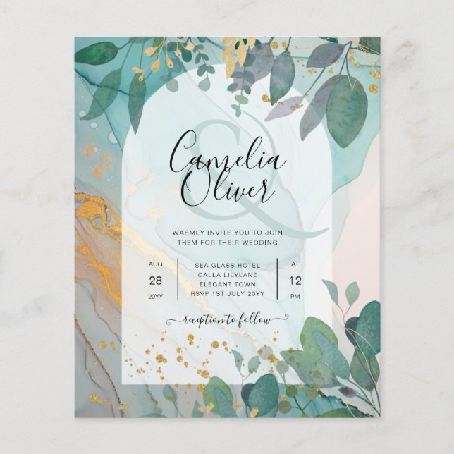 Flyer Leah G Seaglass Inv. Casamento Dourado Verde com T (Frente)