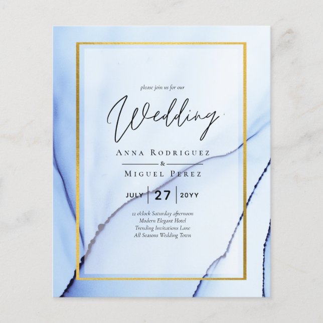 Flyer LeahG Azul Marinho Dourado CONVITE de Casamento Ab (Frente)