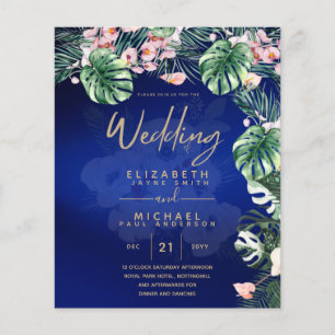 Flyer LeahG Azul Tropical Rosa Floral Casamento