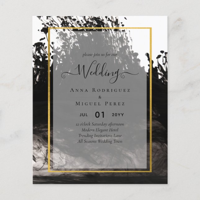 Flyer LeahG Black Gold INK Abstract Wedding Invite (Frente)