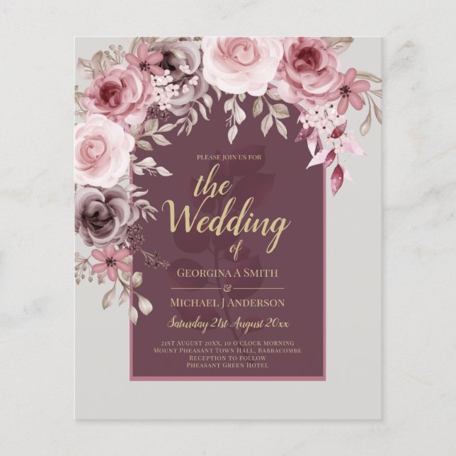 Flyer LeahG Burgundy Blush Pink Roses Casamento outono I (Frente)