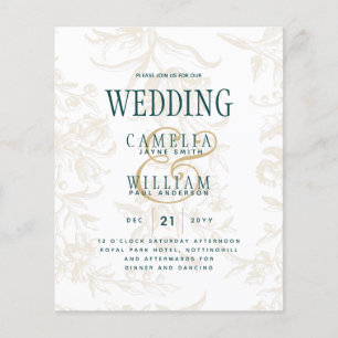 Flyer LeahG Esmeralda Dourado Vintage Casamento Botânico