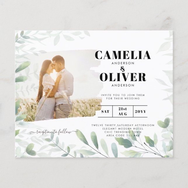 Flyer LeahG Greenery deixa Convite de casamento de OVERL (Frente)