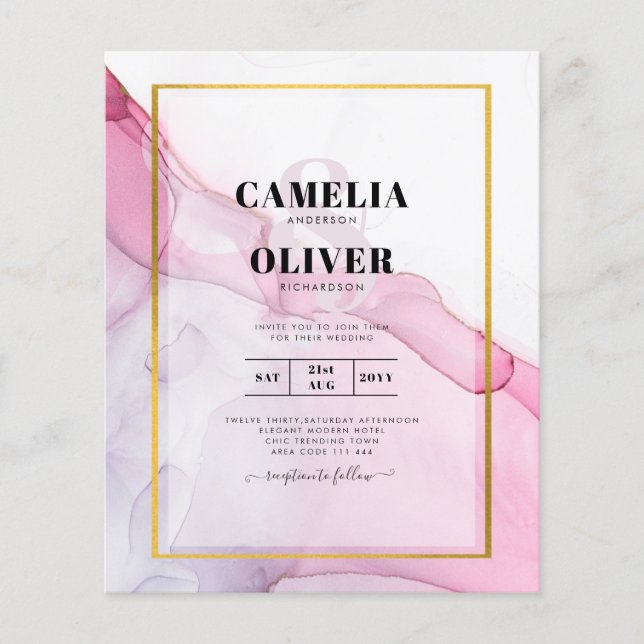 Flyer LeahG PINK Roxo Convite de Casamento Abstrato (Frente)