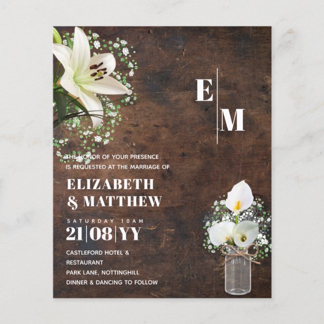 Flyer LeahG Rustic Calla Lily Floral Convite de casament (Frente)