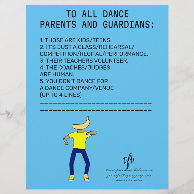 Flyer Lembrete de Dança Banana Sky Blue (Frente)