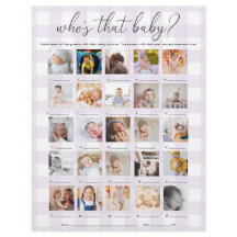 Lilac Purple Gingham Who's That Baby 25 Photo Game