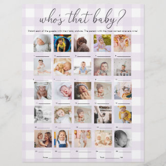 Flyer Lilac Purple Gingham Who's That Baby 25 Photo Game