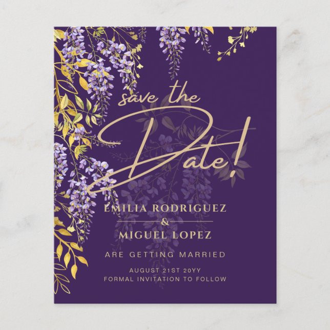 Flyer Lilac Wisteria Purple Weding Date (Salvar Data) (Frente)