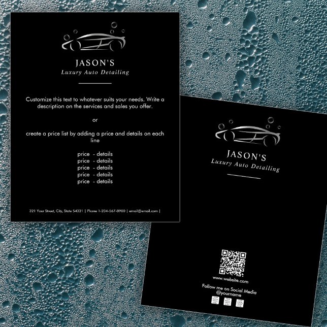 Flyer Limpeza de Carros de Luxo Preto e Prata Detalhamen (Black & Silver Luxury Auto Detailing Car Cleaning Flyer)