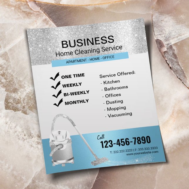 Flyer Limpeza de Casa Azul e Prata Moderna (Criador carregado)