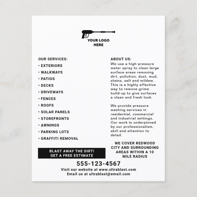 Flyer Limpeza de pressão Adicionar seu logotipo (Frente)
